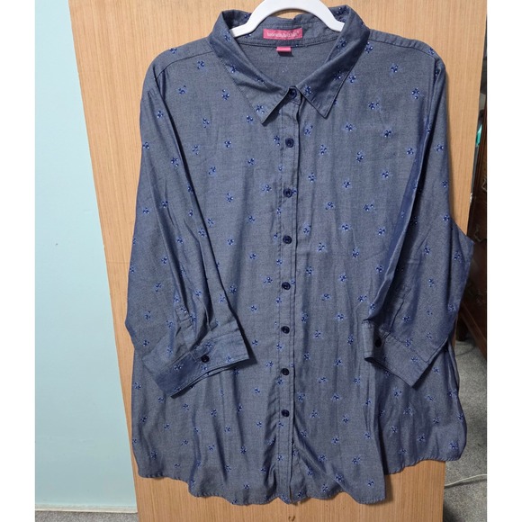 Woman Within Denim Look Tunic Top Button Down Shirt Plus Size 1X 22/24 - Picture 1 of 5